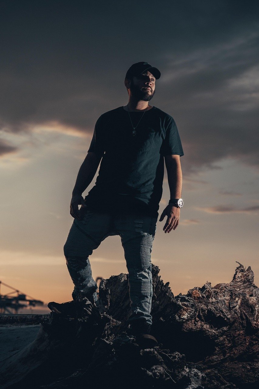 stand, confidence, person, male, men, portrait, confident, man, nature, light, dark, sky, sunset